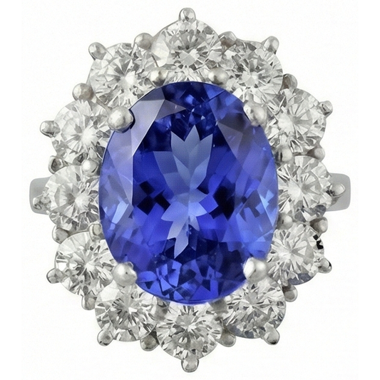 Anello scintillante con tanzanite AAA ovale da 6 carati e diamanti rotondi