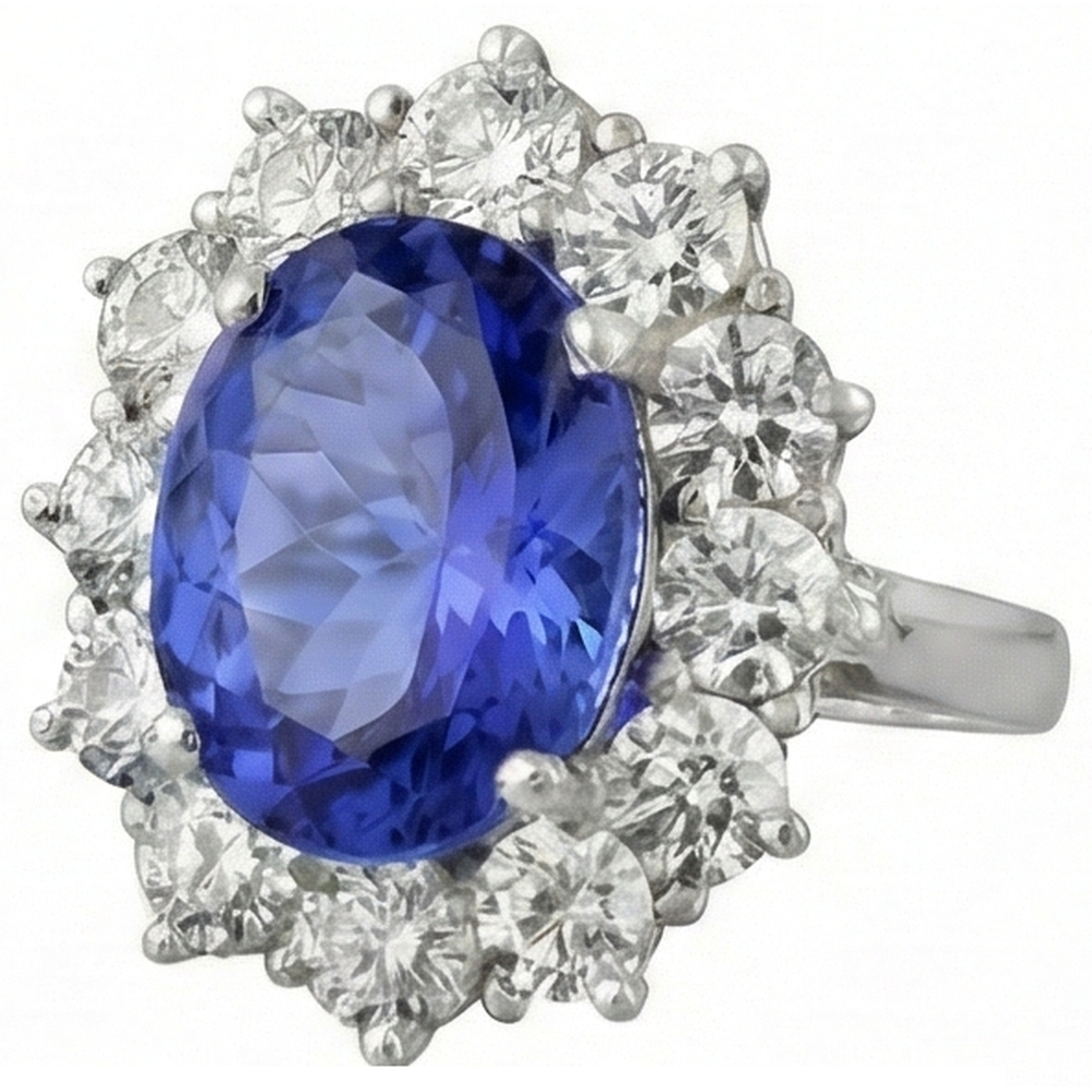 Anello scintillante con tanzanite AAA ovale da 6 carati e diamanti rotondi