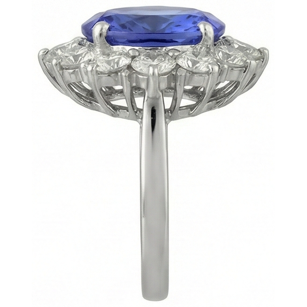 Anello scintillante con tanzanite AAA ovale da 6 carati e diamanti rotondi