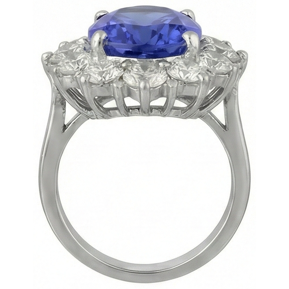 Anello scintillante con tanzanite AAA ovale da 6 carati e diamanti rotondi