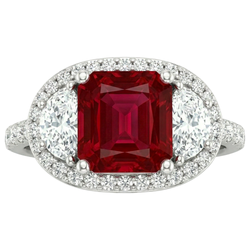 Anello scintillante con tre pietre stile principessa rosso rubino 3 carati WG 14K