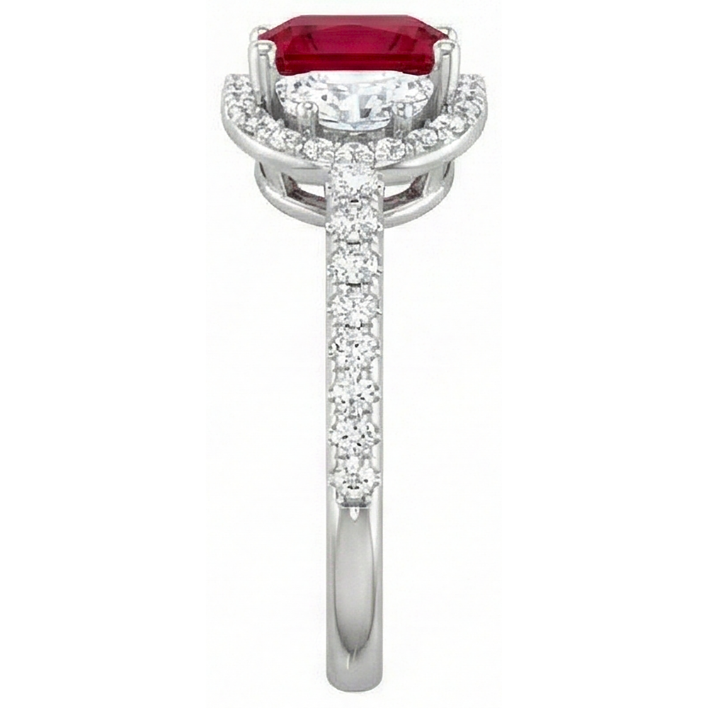 Anello scintillante con tre pietre stile principessa rosso rubino 3 carati WG 14K
