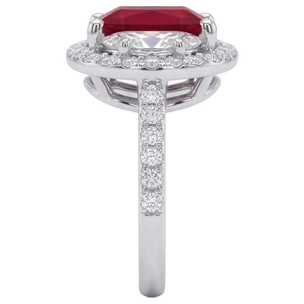Anello scintillante con tre pietre stile principessa rosso rubino 3 carati WG 14K