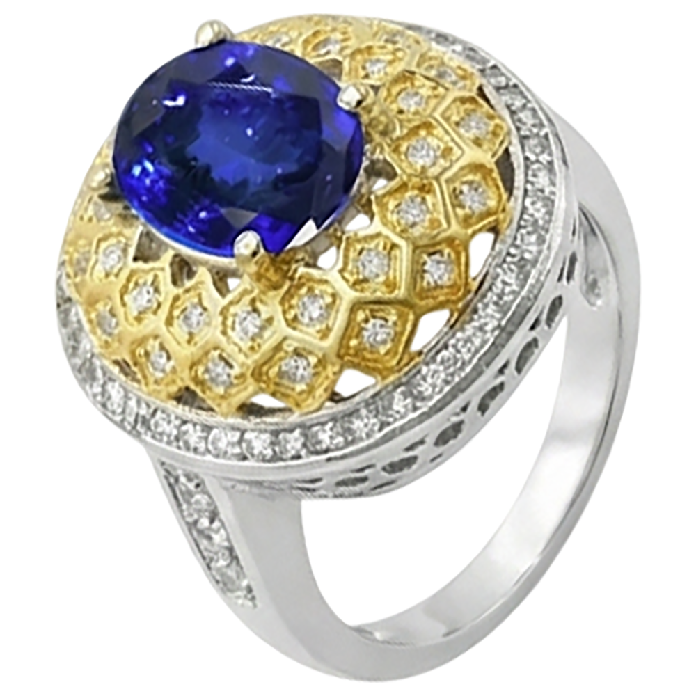 vero round tanzanite 3.10carati anello dettaglio ravvicinato