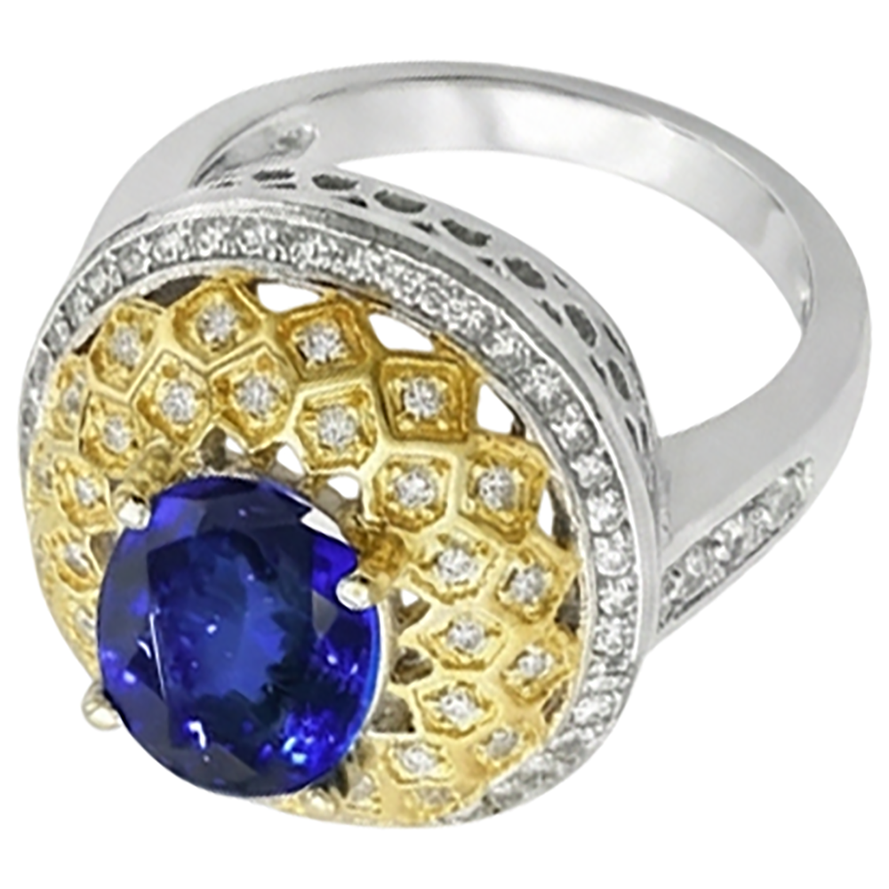 vero round tanzanite 3.10carati anello vista dall'alto