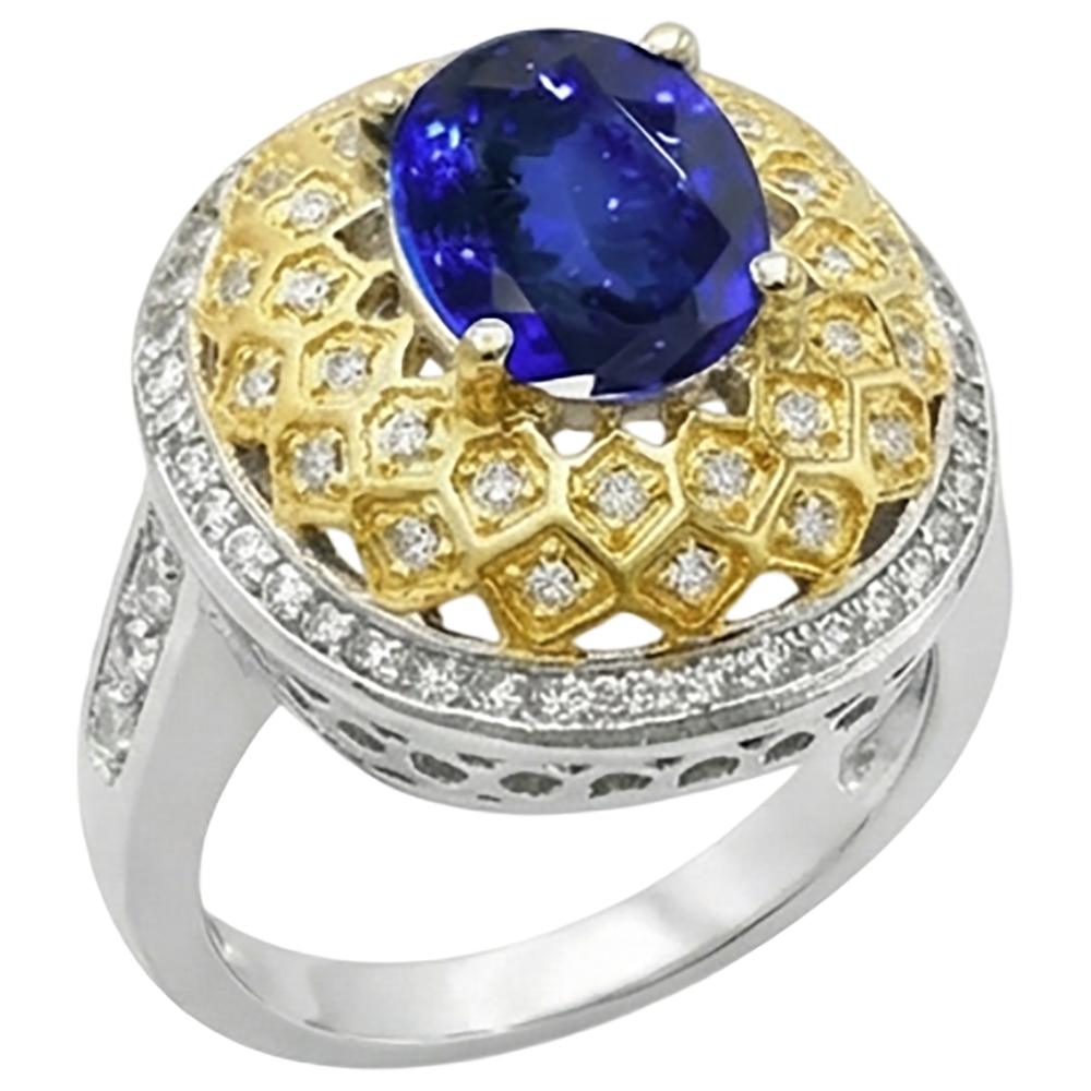 vero round tanzanite 3.10carati anello vista di profilo