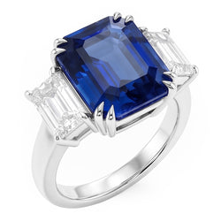 Anello smeraldo con tre pietre blu zaffiro 3,50 carati Gioielli da donna