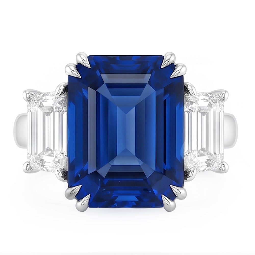Anello smeraldo con tre pietre blu zaffiro 3,50 carati Gioielli da donna