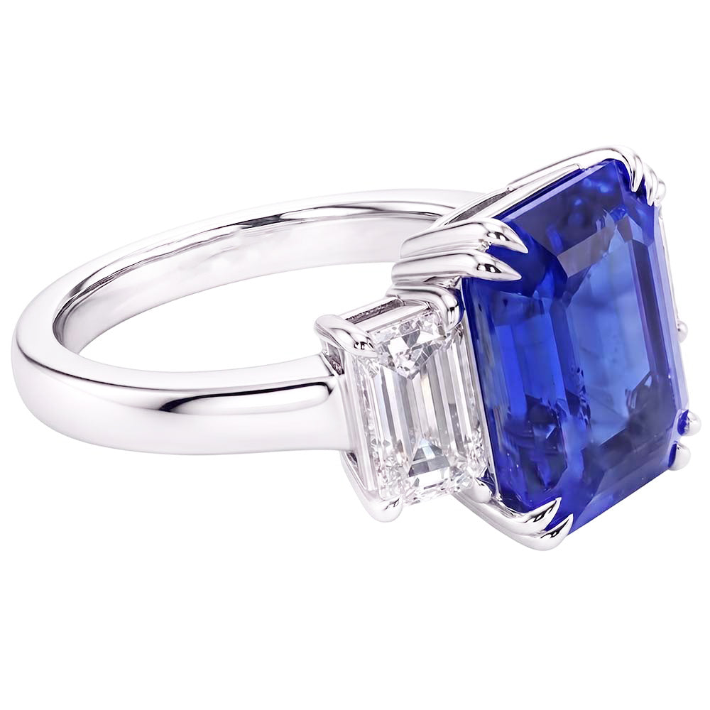 Anello smeraldo con tre pietre blu zaffiro 3,50 carati Gioielli da donna