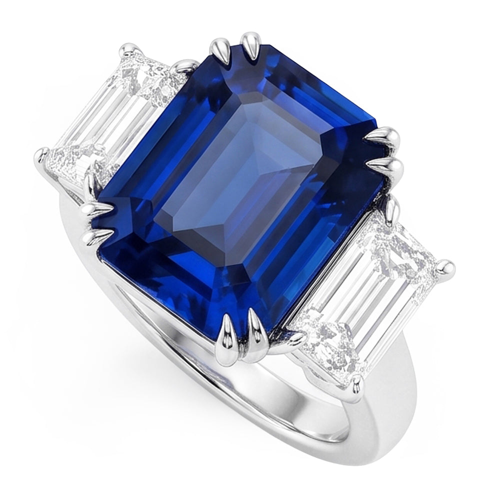 Anello smeraldo con tre pietre blu zaffiro 3,50 carati Gioielli da donna