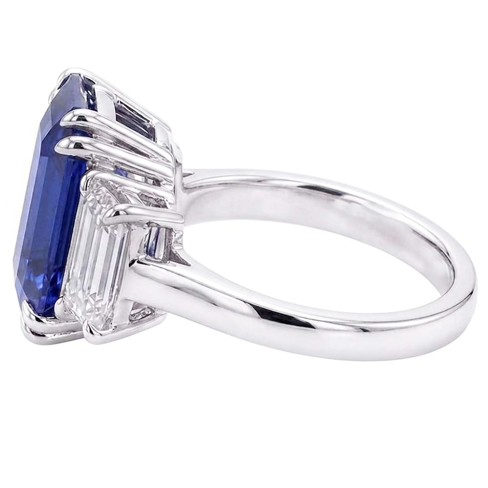 Anello smeraldo con tre pietre blu zaffiro 3,50 carati Gioielli da donna