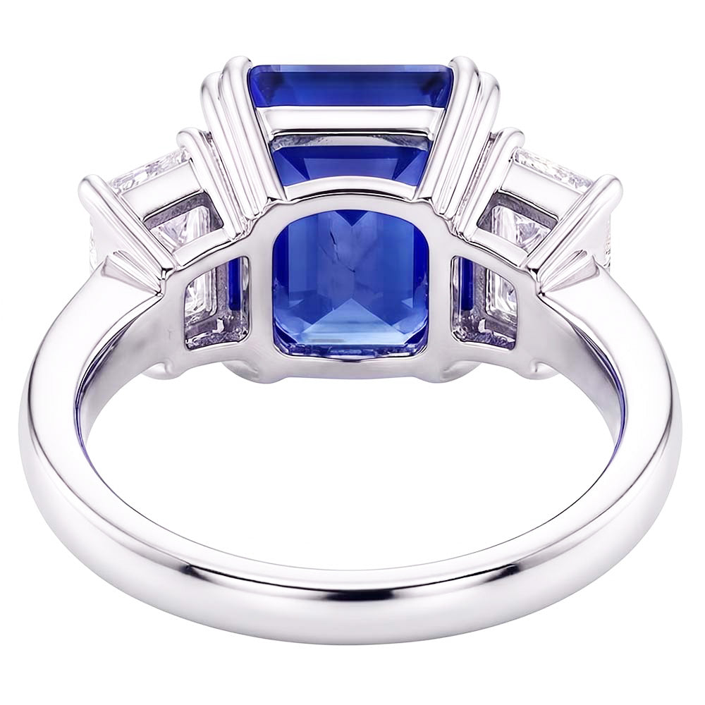 Anello smeraldo con tre pietre blu zaffiro 3,50 carati Gioielli da donna