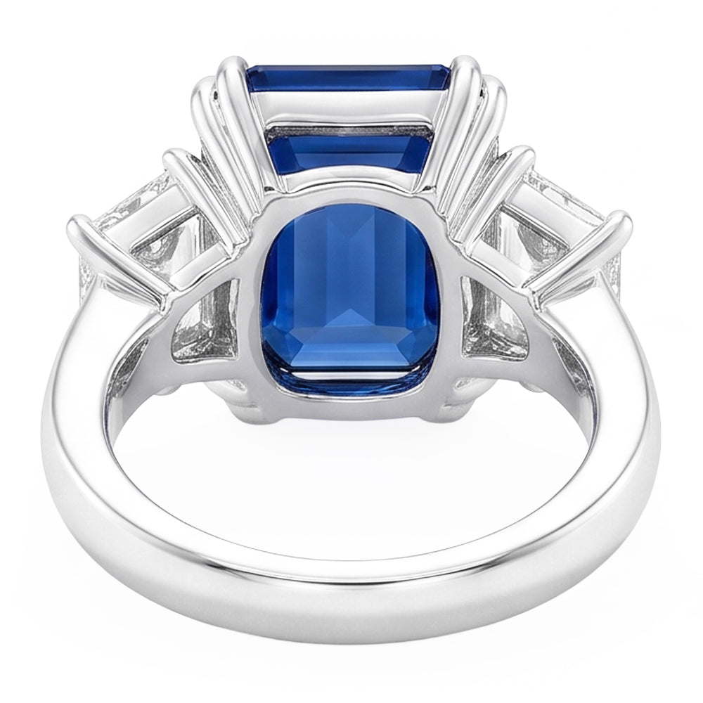 Anello smeraldo con tre pietre blu zaffiro 3,50 carati Gioielli da donna