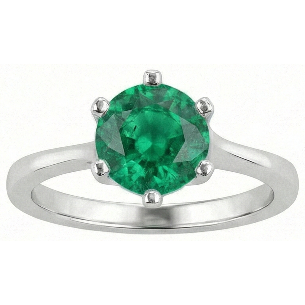 Anello solitario 3 carati con smeraldo verde taglio rotondo oro bianco 14K