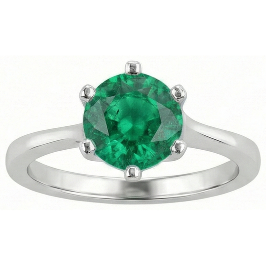 Anello solitario 3 carati con smeraldo verde taglio rotondo oro bianco 14K
