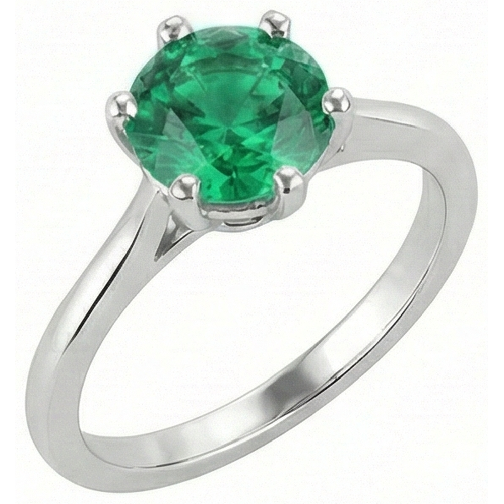 Anello solitario 3 carati con smeraldo verde taglio rotondo oro bianco 14K