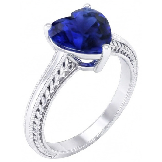 Anello solitario 3 carati con zaffiro blu di Ceylon stile antico in oro bianco