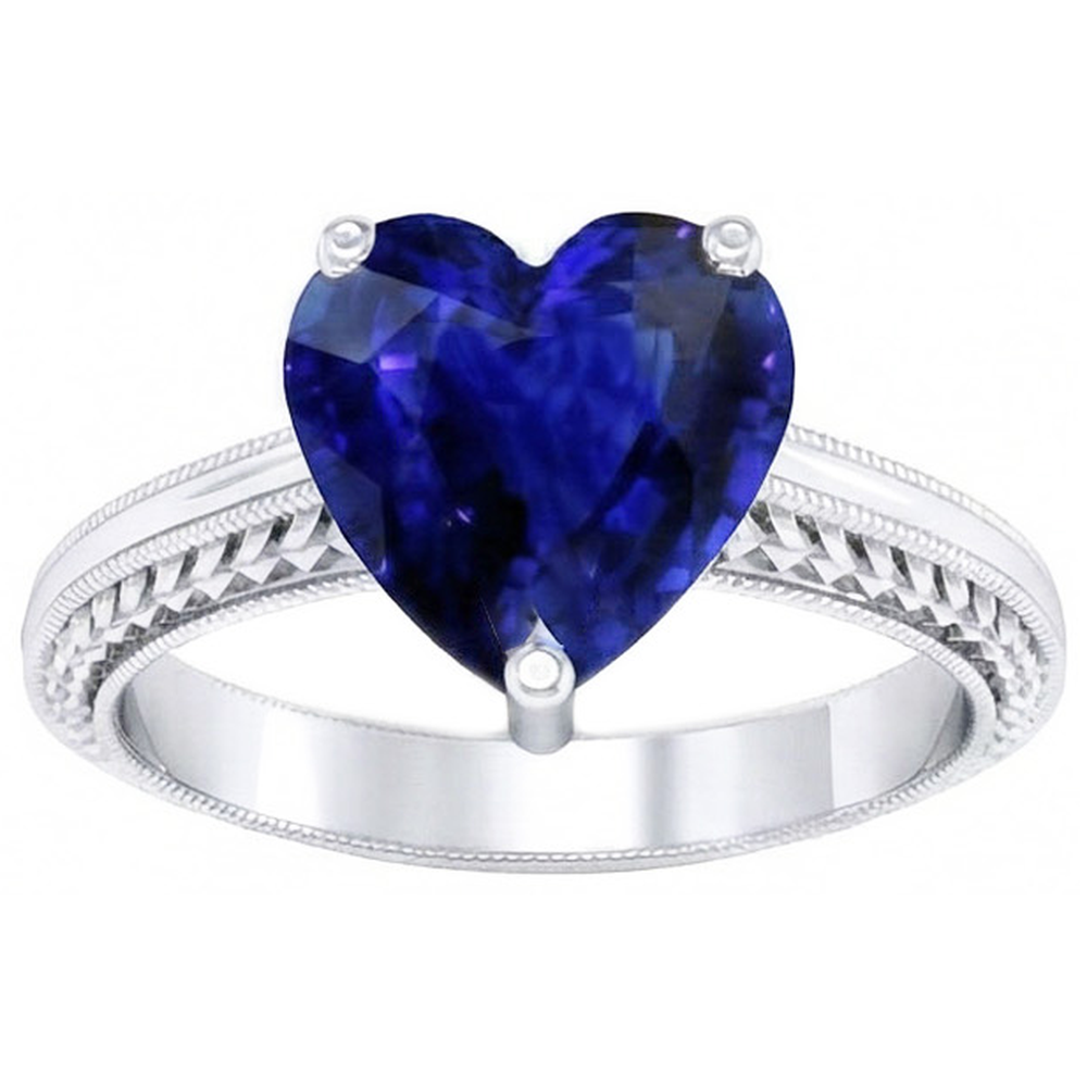Anello solitario 3 carati con zaffiro blu di Ceylon stile antico in oro bianco