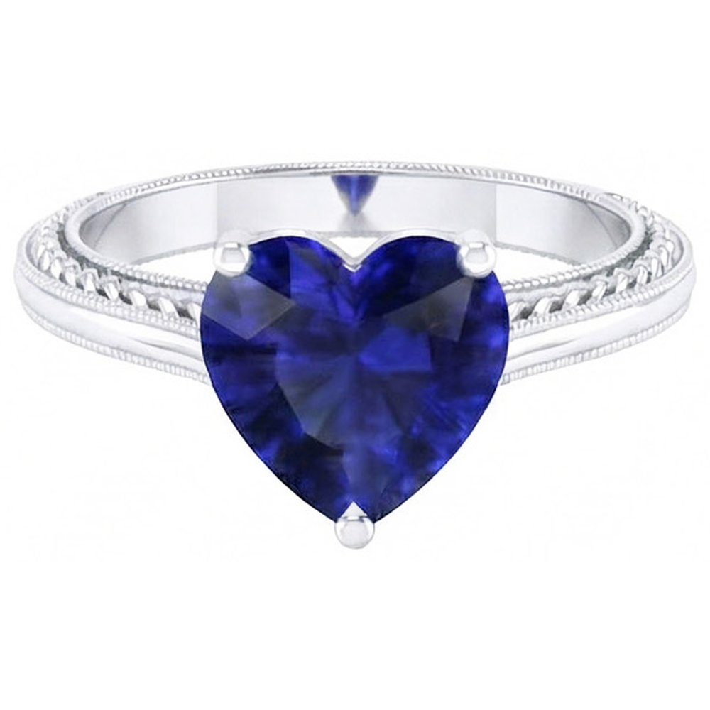 Anello solitario 3 carati con zaffiro blu di Ceylon stile antico in oro bianco