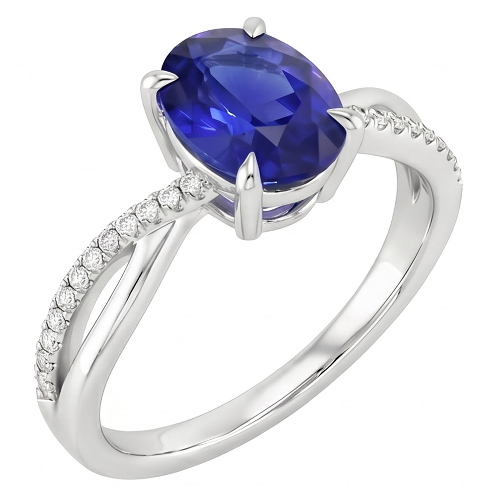 Anello solitario Anniversary con accenti di zaffiro blu da 3,50 carati