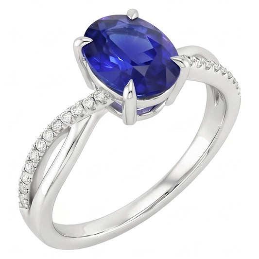 Anello solitario Anniversary con accenti di zaffiro blu da 3,50 carati