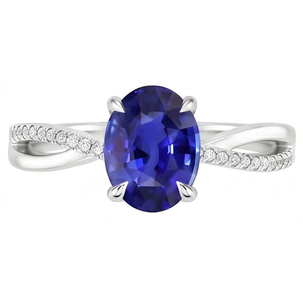 Anello solitario Anniversary con accenti di zaffiro blu da 3,50 carati