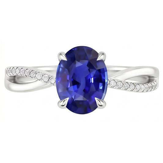 Anello solitario Anniversary con accenti di zaffiro blu da 3,50 carati