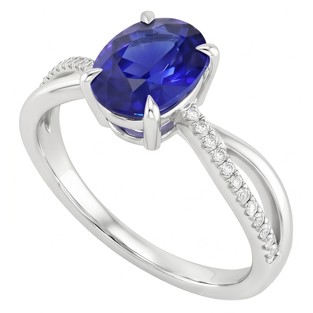 Anello solitario Anniversary con accenti di zaffiro blu da 3,50 carati
