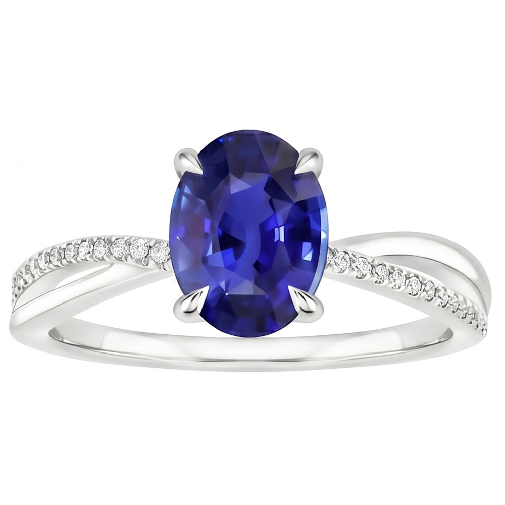 Anello solitario Anniversary con accenti di zaffiro blu da 3,50 carati