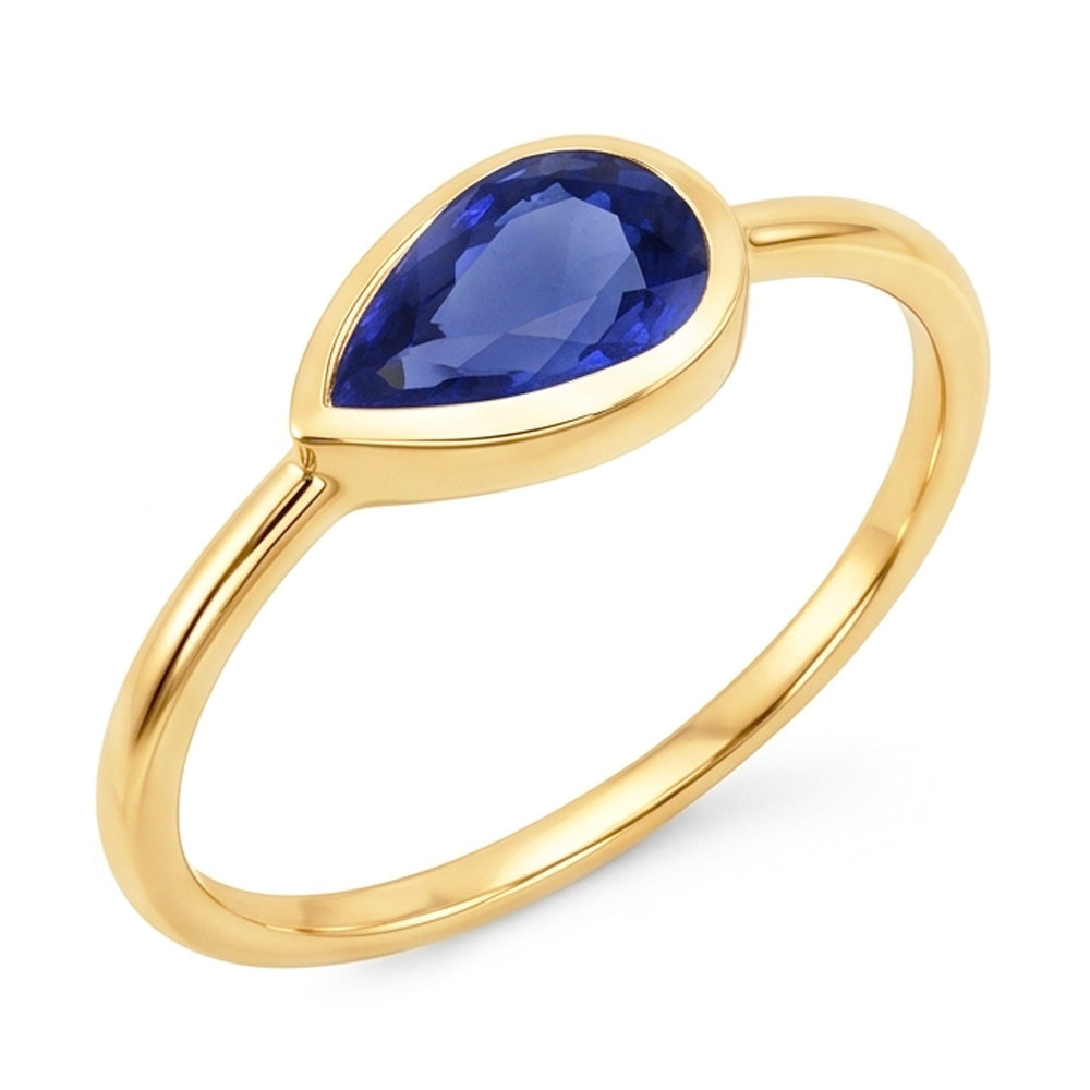 Anello solitario Anniversary con zaffiro Ceylon a pera 2 carati in oro bianco 14K