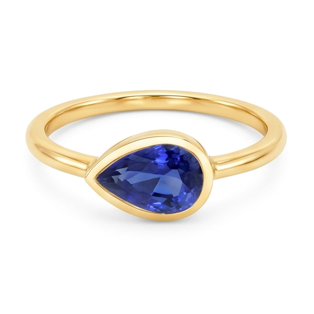Anello solitario Anniversary con zaffiro Ceylon a pera 2 carati in oro bianco 14K