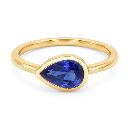 Anello solitario Anniversary con zaffiro Ceylon a pera 2 carati in oro bianco 14K