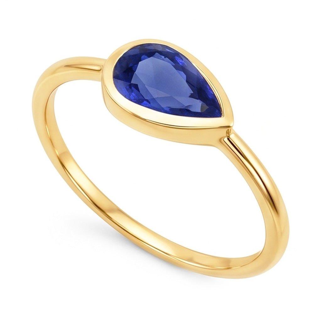 Anello solitario Anniversary con zaffiro Ceylon a pera 2 carati in oro bianco 14K