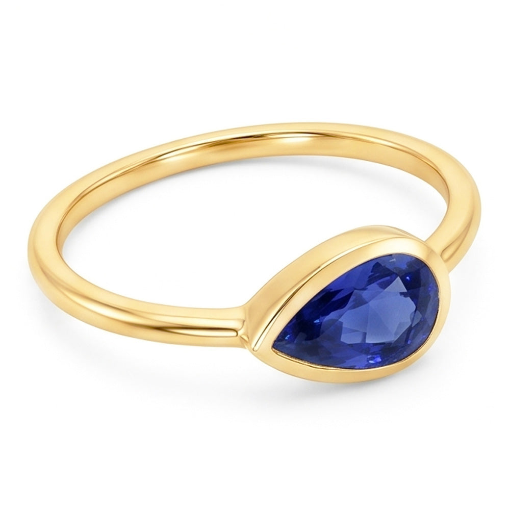 Anello solitario Anniversary con zaffiro Ceylon a pera 2 carati in oro bianco 14K