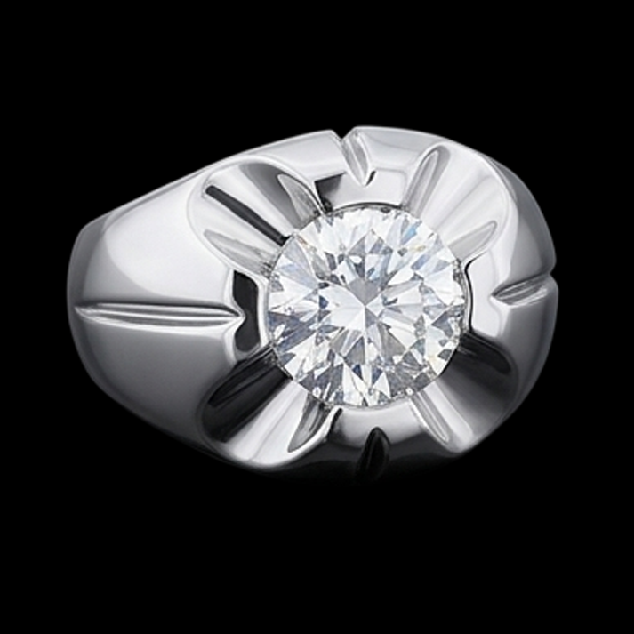 Anello solitario Gypsy con diamante tondo da 2,50 carati in oro bianco 14K