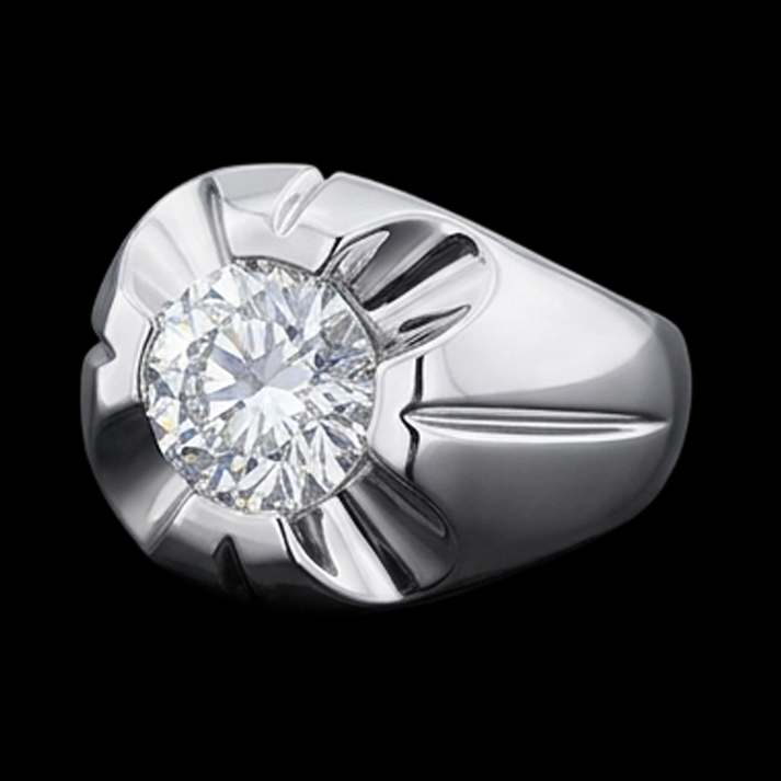 Anello solitario Gypsy con diamante tondo da 2,50 carati in oro bianco 14K