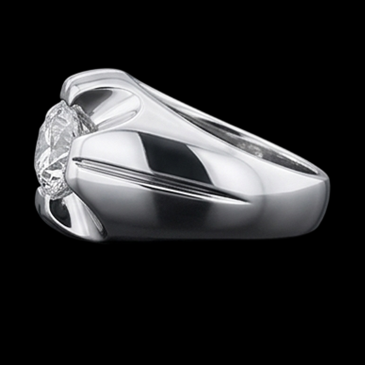 Anello solitario Gypsy con diamante tondo da 2,50 carati in oro bianco 14K