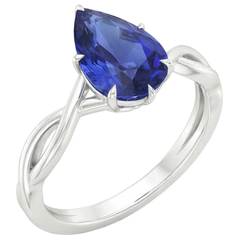 Anello solitario Infinity Style con zaffiro blu pera da 2,50 carati in oro bianco 14 carati