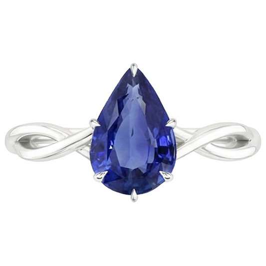 Anello solitario Infinity Style con zaffiro blu pera da 2,50 carati in oro bianco 14 carati