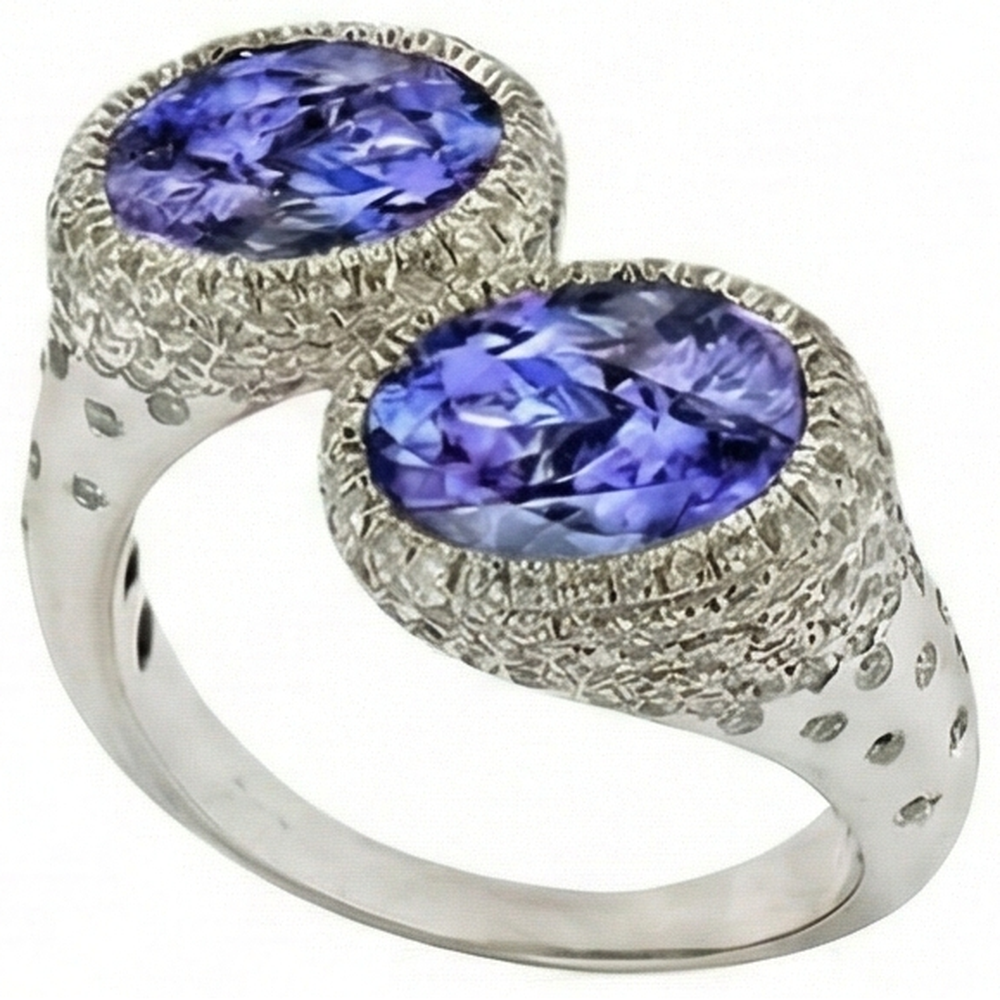 Anello solitario Toi et Moi Tanzanite con accenti di diamanti 5.50 Carati