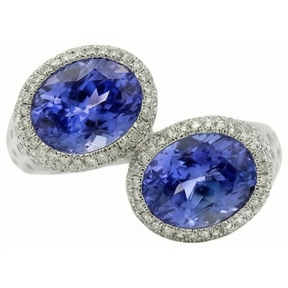 Anello solitario Toi et Moi Tanzanite con accenti di diamanti 5.50 Carati