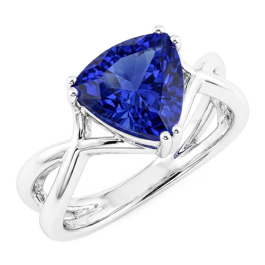 Anello solitario Trillion Zaffiro blu naturale con gambo diviso 2 carati