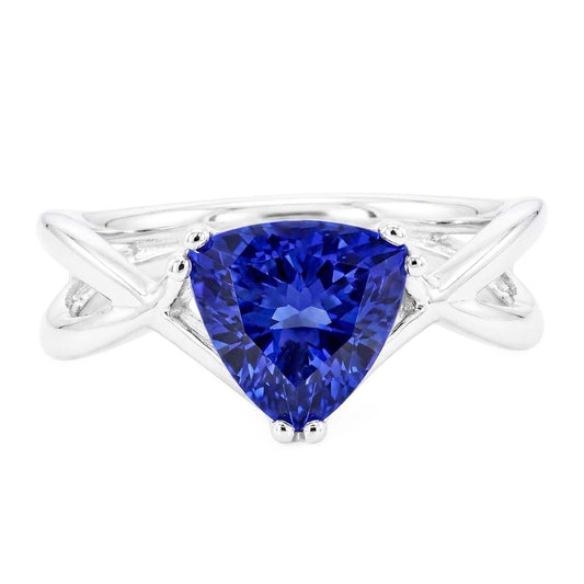 Anello solitario Trillion Zaffiro blu naturale con gambo diviso 2 carati