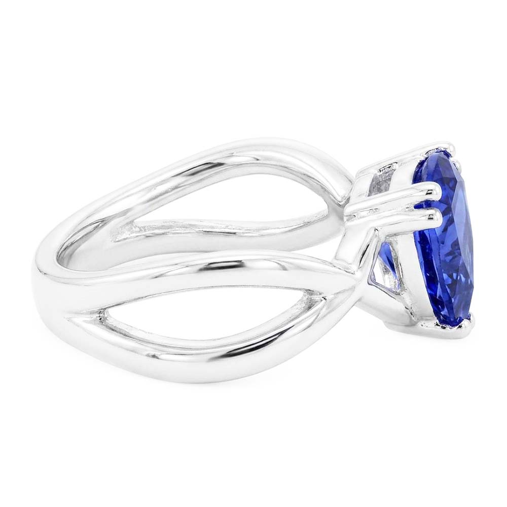 Anello solitario Trillion Zaffiro blu naturale con gambo diviso 2 carati