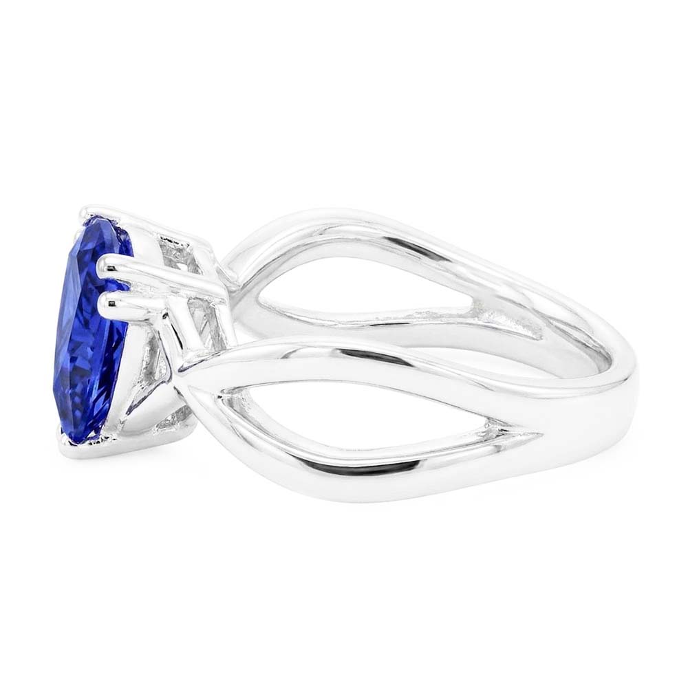 Anello solitario Trillion Zaffiro blu naturale con gambo diviso 2 carati