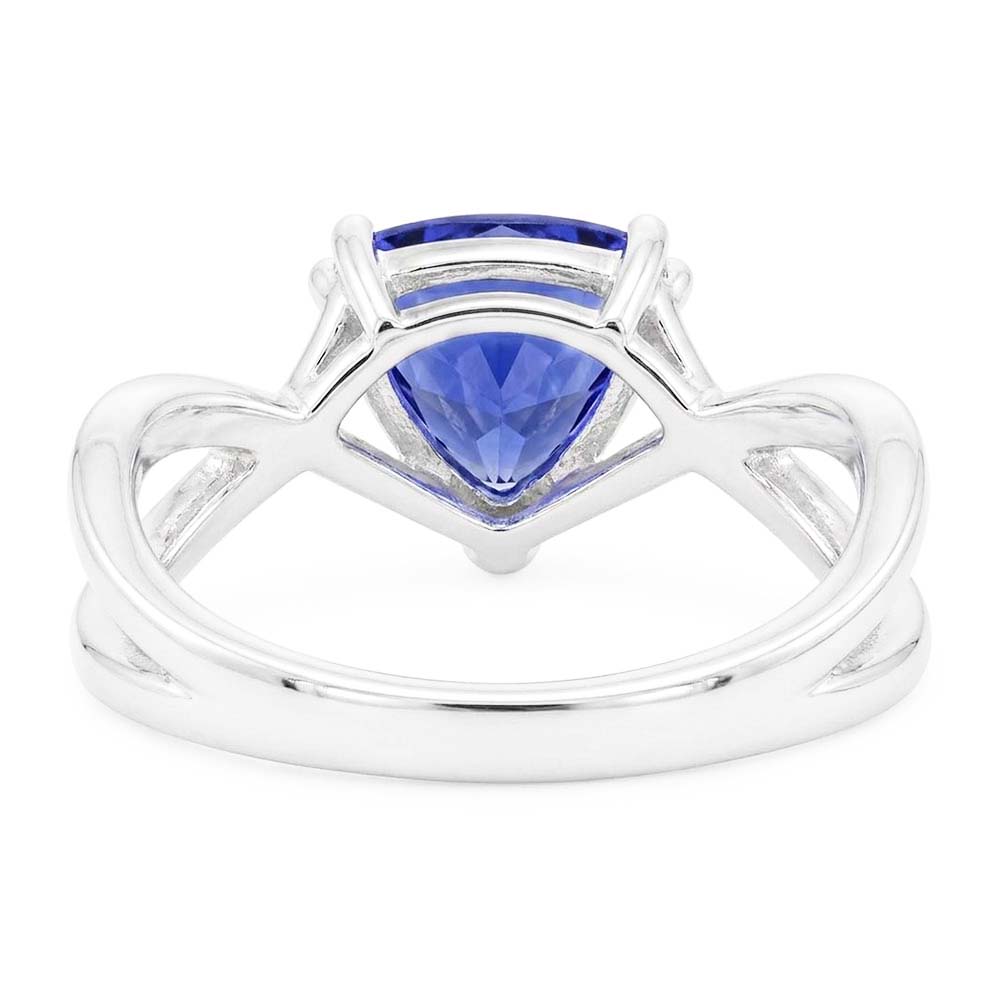Anello solitario Trillion Zaffiro blu naturale con gambo diviso 2 carati