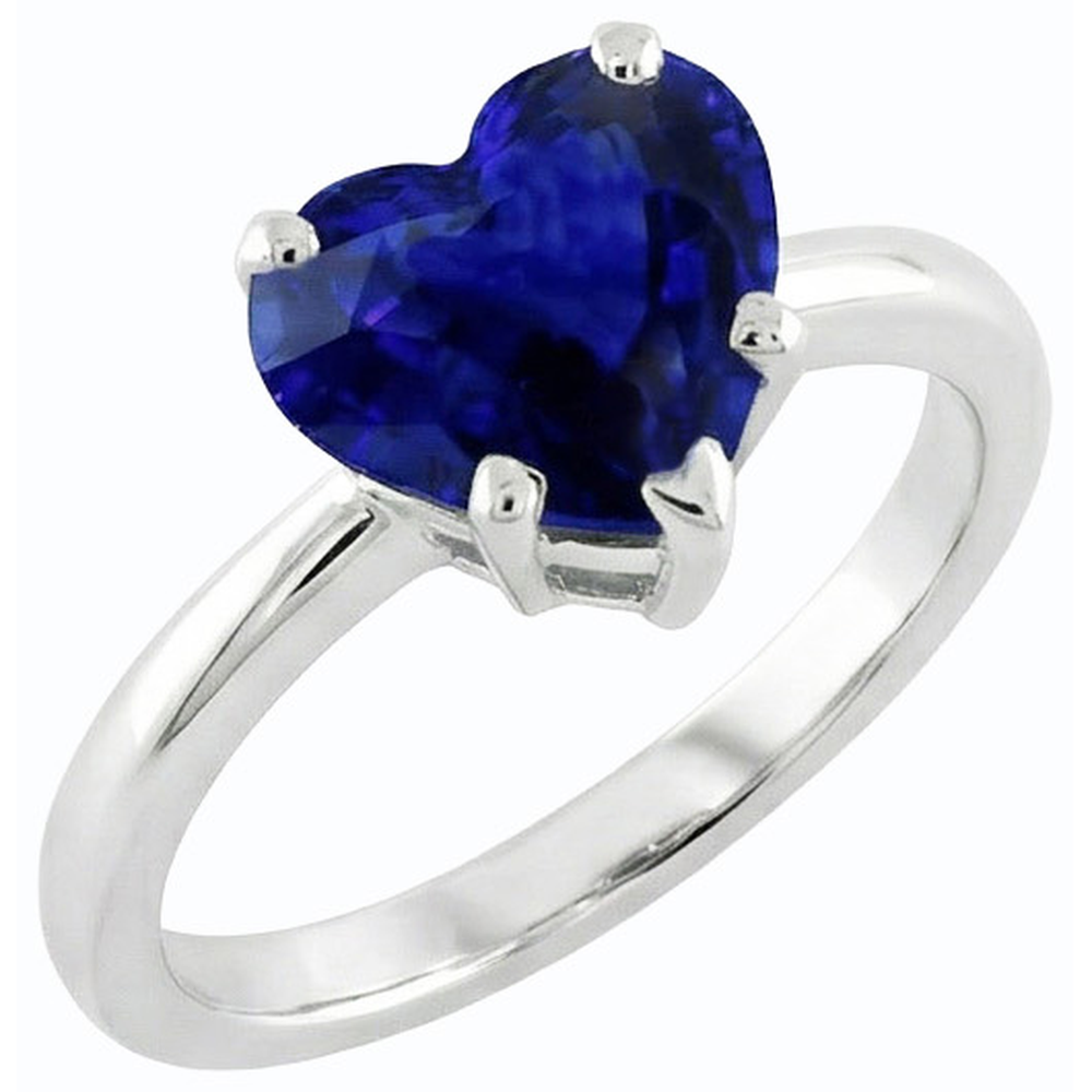 Anello solitario a forma di cuore con zaffiro blu 2 carati in oro 14K