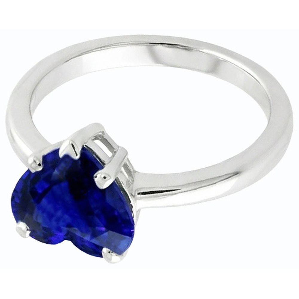 Anello solitario a forma di cuore con zaffiro blu 2 carati in oro 14K