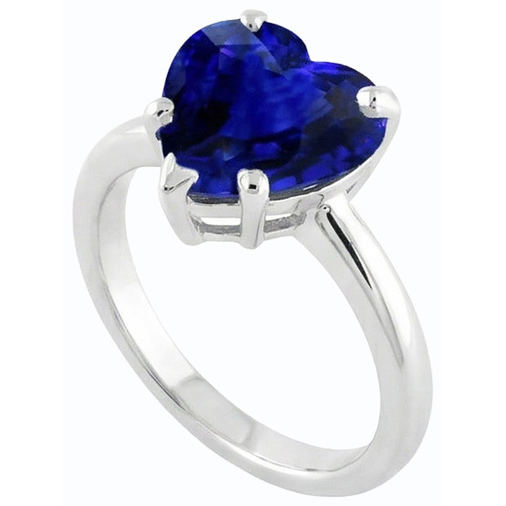 Anello solitario a forma di cuore con zaffiro blu 2 carati in oro 14K