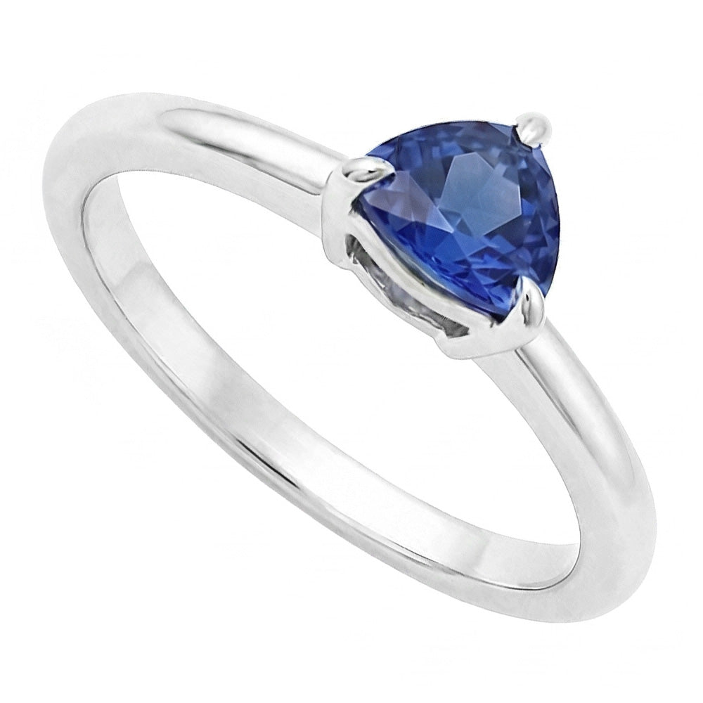 Anello solitario a forma di trilione con zaffiro di Ceylon 1 carato e gioielli in oro bianco 14K